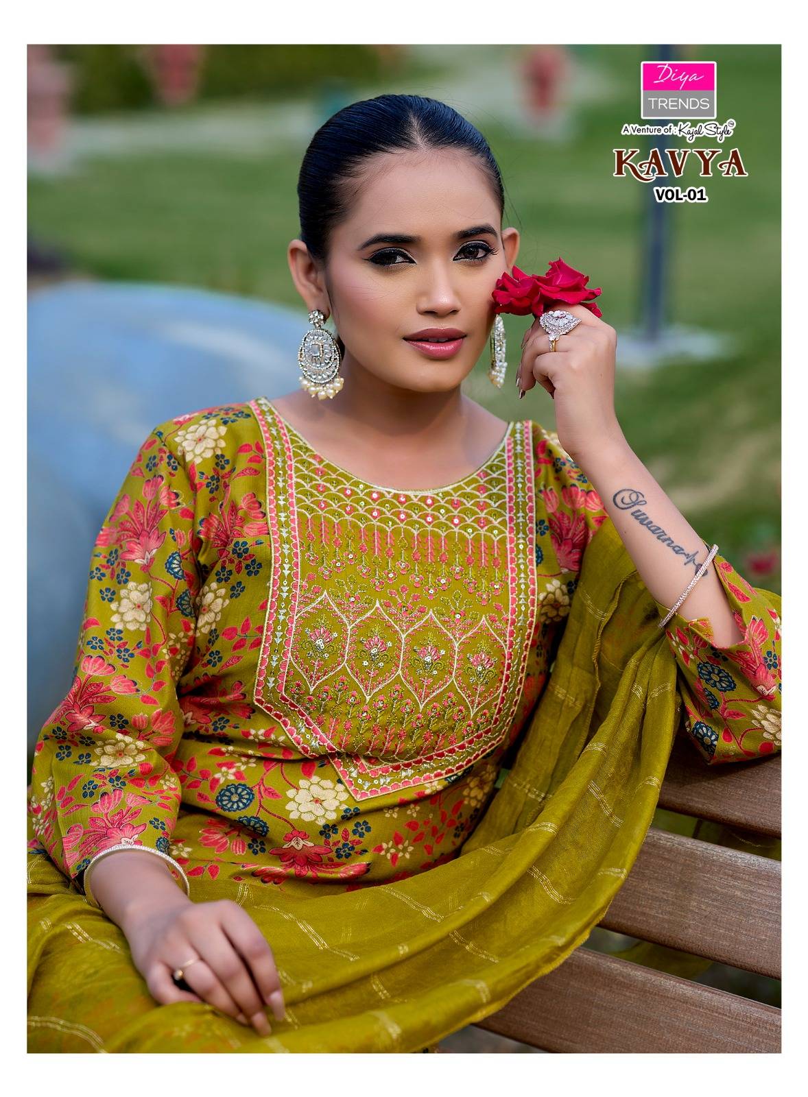 Kavya vol.1 By Diya Trends1001 To 1008 Series Beautiful Festive Suits Colourful Vertican Print Stitched Dresses At Wholesale Price